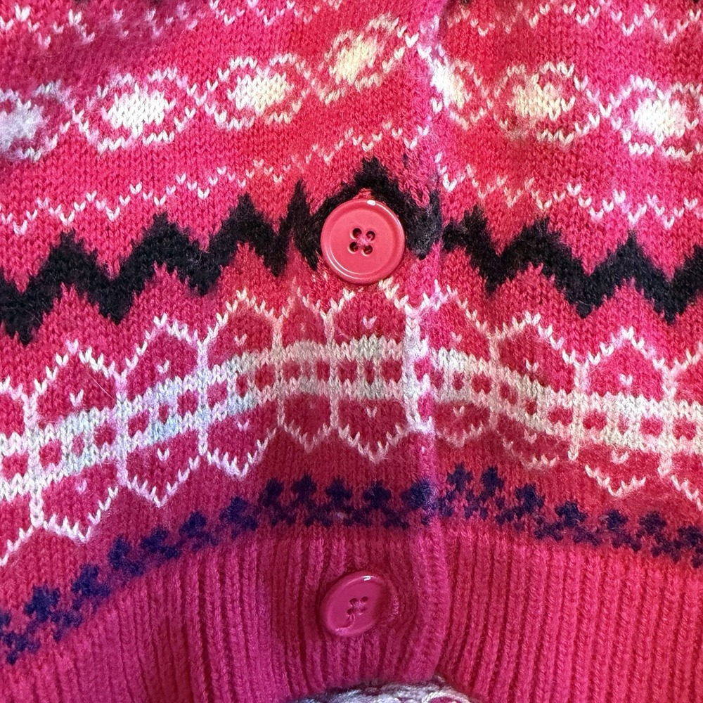 Talbots Petite XLP Pink Lambswool Blend Fair Isle Cardigan Cottage Ski Chic Prep - Picture 12 of 12